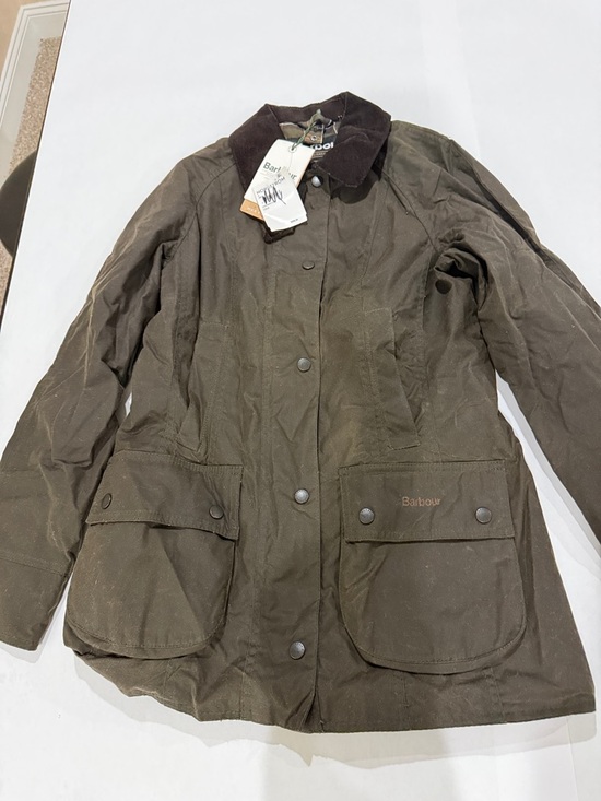 Barbour Jackets & Blazers - Barbour Olive Waxed Cotton Field Coat with Dark Cord Collar NEW Size 2